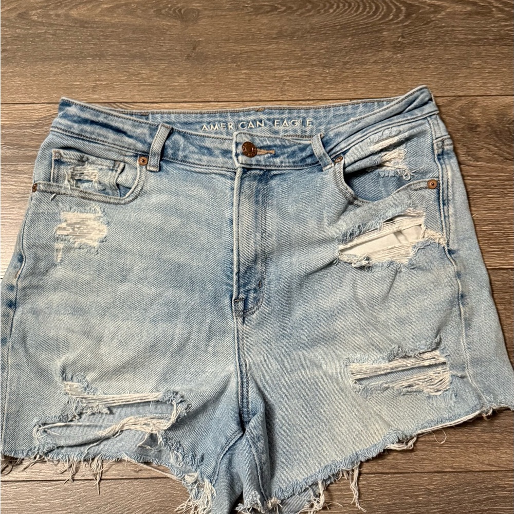 American Eagle Outfitters Women's Distressed Jean Shorts - Blue Mom Jean